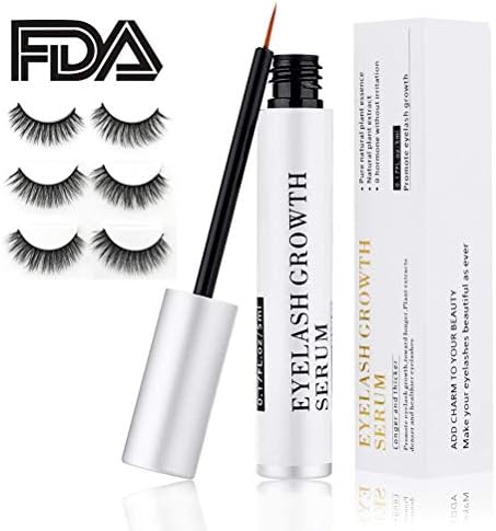 Eyelash Growth Enhancer & Brow Serum and Eyebrow Max Strength Peptide Enhancing Conditioner For Longer Lash and Brows, 5 ml（Include 3 Pairs of False Eyelash）