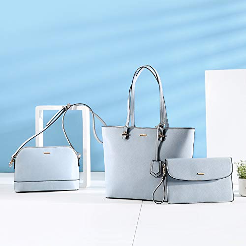 LOVEVOOK Sac a Main Femme Sac Bandouliere Porte Monnaie 3 Pièces Grande Capacité Bleu Clair