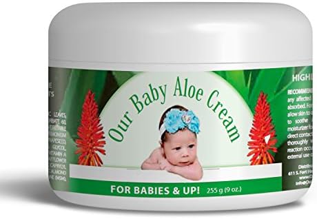 Organic Our Baby Aloe Cream, Body &amp; Face Eczema &amp; Psoriasis Lotion for Sensitive Skin, Natural Power of Shea Butter, Jojoba, MSM, Apricot, Vitamins, Essential Oils &amp; Amino Acids, Big 9 Ounce Container