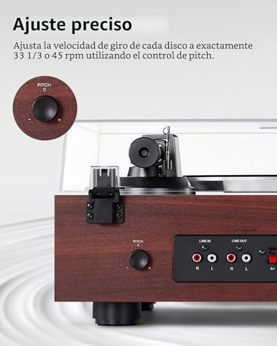 ANGELS HORN Tocadiscos de Vinilo con Altavoces Estéreo, Reproductor de Vinilos Hi-Fi Bluetooth, Giradiscos Preamplificador Integrado, 33/45 RPM, control de tono, pastilla AT-3600L