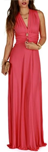 Lovely Pair Womens Solid Bridesmaid Multi Way Maxi Dress (Small, Pink)