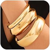 YUEKISEN 3pcs Chunky Gold Bangle Bracelets Minimalist Open Wide Thick Bangles Fashion Wrist Cuff Bracelets for Women