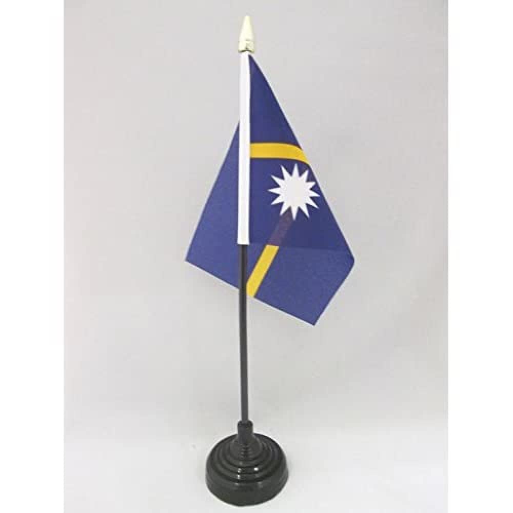 AZ FLAG - Nauru Table Flag 4'' x 6'' - Nauruan Mini Desk Flag 100% Polyester 15 x 10 cm - Office Mini Banner with 10'' Pole - Golden Spear