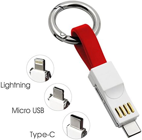 Usb Lightning Cable 3 In 1 Lightning&amp;Micro&amp;Type C Portable Short Fast Charging Cord Magnetic Less Than 1ft Micro Lightning Cable with Keychain for Iphone Samsung (RED)