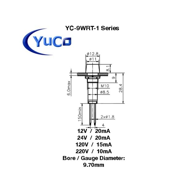 PACK-OF-10-YuCo-YC-9WRT-1R-24-10-RED-9MM-LED-INDICATOR-MINIATURE-PILOT-LIGHT-24V-AC-or-DC PACK-OF-10-YuCo-YC-9WRT-1R-24-10-RED-9MM-LED-INDICATOR-MINIATURE-PILOT-LIGHT-24V-AC-or-DC