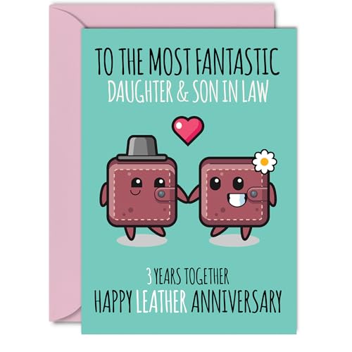 Cute Leather Anniversary Card for Daughter & Son In Law, 3 Years Together