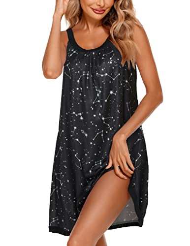 Ekouaer Women's Nightgown Sleeveless Pleated Scoopneck Sleep Shirt at Amazon