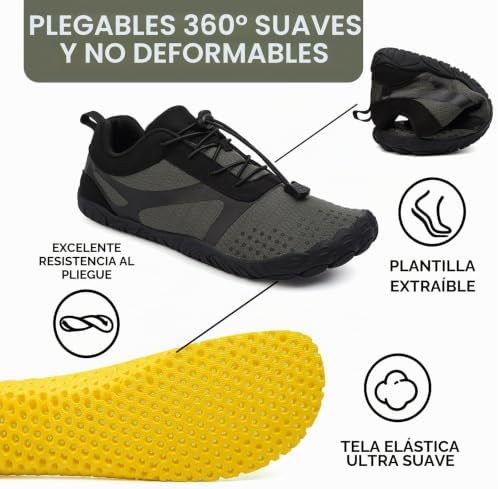 Sapatilhas Descalças para Homens Mulheres Sapatilhas Descalças Leves, Respiráveis e Antiderrapantes para Corrida de Trilho, Sapatilhas Minimalistas de Exterior para Desporto Interior, 42EU Preto/Cinzento