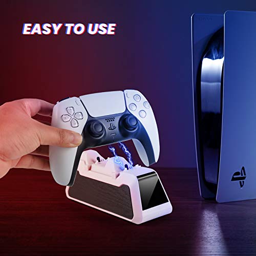 Charging Station for Playstation 5 Wireless Controller, Tiiroy USB C Dual Charging Dock Station for PS5 with LED Indicator (White)