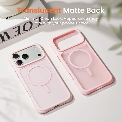 ORNARTO Magnetic for iPhone 17 Pro Case,20FT Military Grade Drop Shockproof Corner Protection,Compatible with MagSafe,Slim Translucent Matte iPhone 17 Pro Cover-Pink