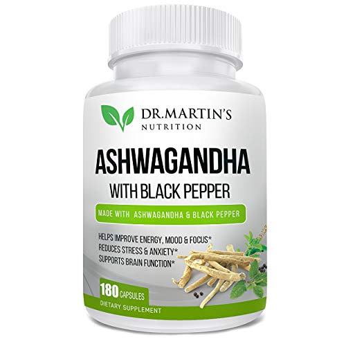 Ashwagandha 1950mg, 180 Veggie Capsules with Black Pepper - for Anxiety Relief, Reduces Stress, Thyroid & Adrenal Support, Blood Sugar. Improves Wellness, Strength, Muscle Mass - for Men & Women