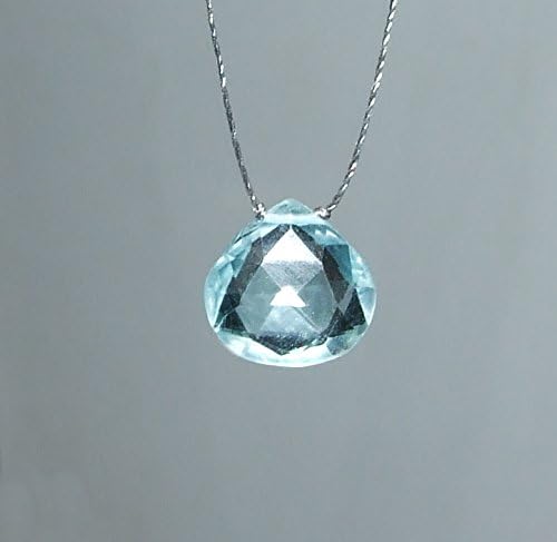 12.5mm Genuine Aquamarine Faceted Heart Briolette Necklace on Cord, Minimalist, Sterling Silver Clasp
