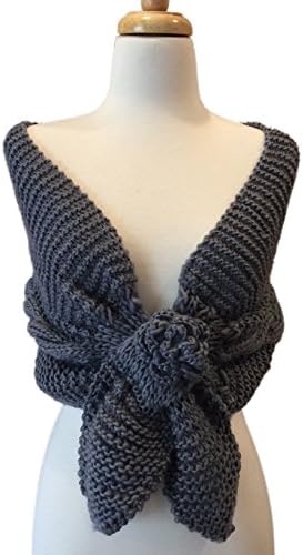 Over the Shoulder Knitted Shawl Wrap with Bow Front (Grey)