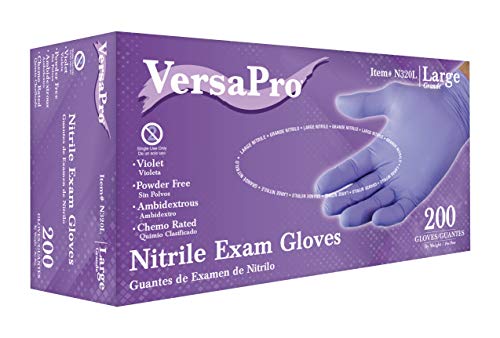 VersaPro N320L Nitrile Exam Gloves, Medical Grade, Powder Free, Latex Rubber Free, Disposable, Non Sterile, Food Safe, Violet color, 200 Count, Size Large - Thumbnail 3