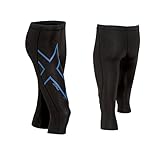 2XU Mens Ice 3/4 Compression Tights, black/Cool Blue, Large