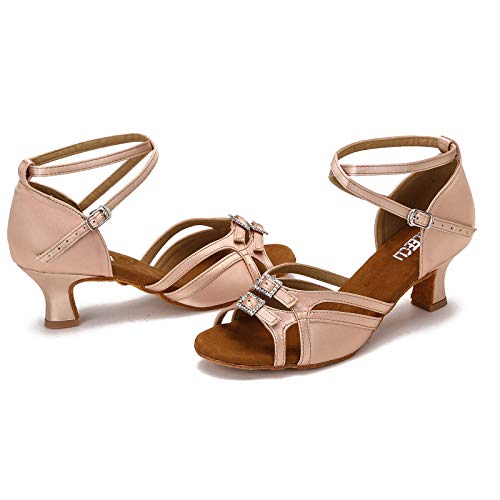 CLEECLI Women's Ballroom Salsa Latin Dance Shoes Adjustable Forefoot Desingn 2" Heel ZB11(8,Nude-2")