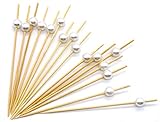 PuTwo Cocktail Picks Handmade Bamboo Toothpicks 4.7" White Pearl in 100 Counts