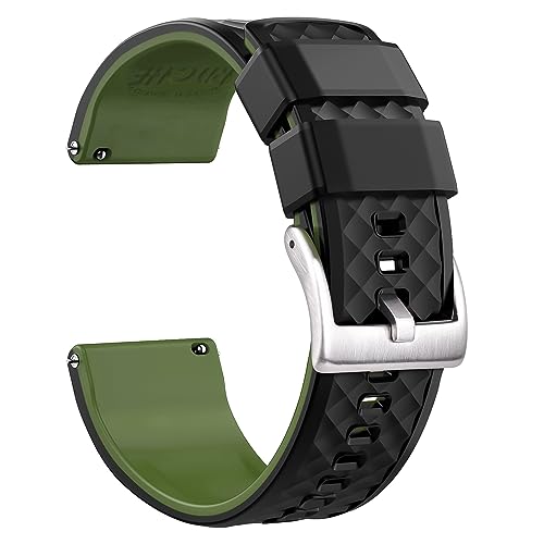 Ritche Christmas Gift Silicone Watch Bands 18mm 20mm 22mm 24mm Quick Release Rubber Watch Bands for Men, White Elephant Gifts, Stocking Stuffers For Men, Black / Army Green / Silver, 24mm, Army