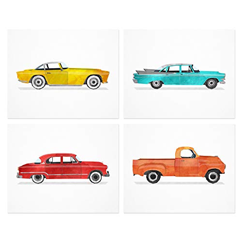 Classic Car Nursery Wall Art Set of 4 Unframed (10x8 inches