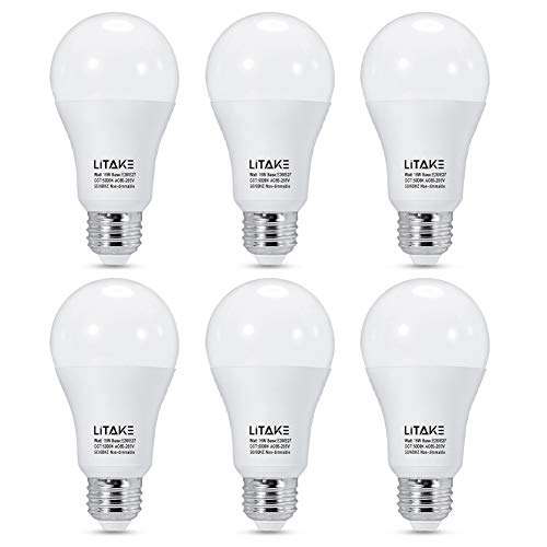 Litake A19 LED Light Bulbs 150 Watt Equivalent, 1600 Lumens, 5000 Kelvin, Daylight White LED Light Bulbs, E26 Medium Base, No Flicker, Non-Dimmable,6-Pack