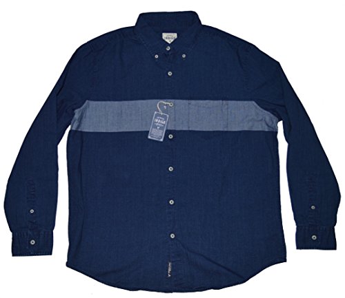 American Eagle Men s Chambray Engineer Long Sleeve Navy Blue Button Front Shirt (2XL)