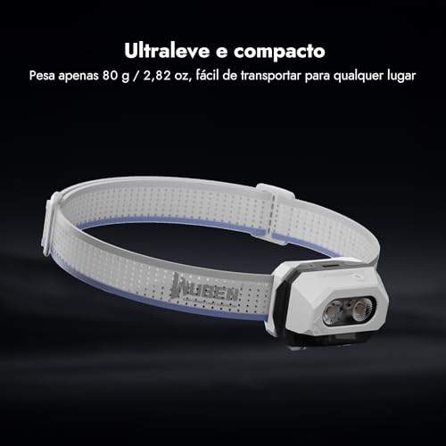 WUBEN H4 Lanterna de Cabeça Recarregável LED, 800 Lúmens, à Prova d'água IP68 Com Sensor de Movimento, Lanternas de Cabeça Com 10 Modos e Luz Vermelha, Para Camping Equipamentos, Pesca e Acampamento
