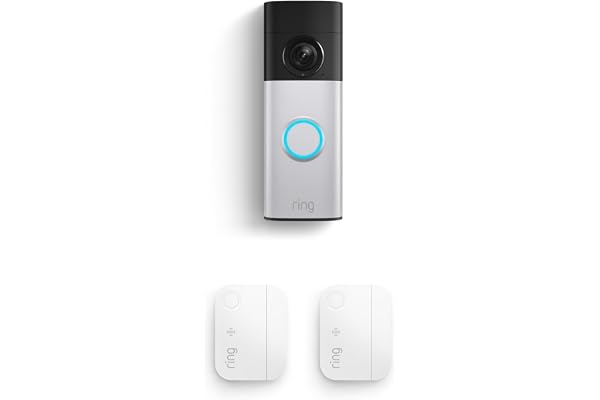 Ring Battery Doorbell Plus (newest model), Nickel Silver with Window & Door Sensor 2-Pack