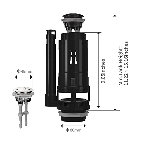 R&T A2422M 3" Dual Flush Valve with Push Button Dual Flush Toilet