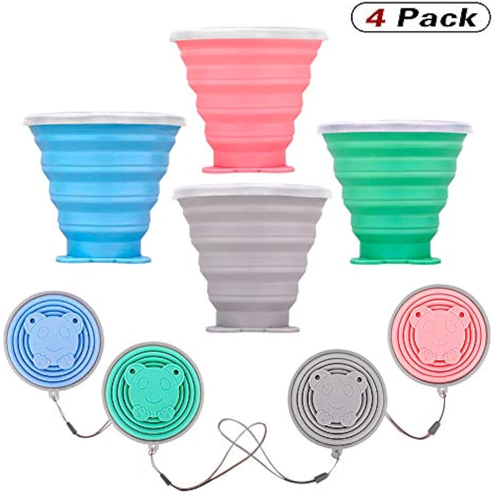 4 Pcs Cups & Mugs Silicone Collapsible Camping With Lid Folding For