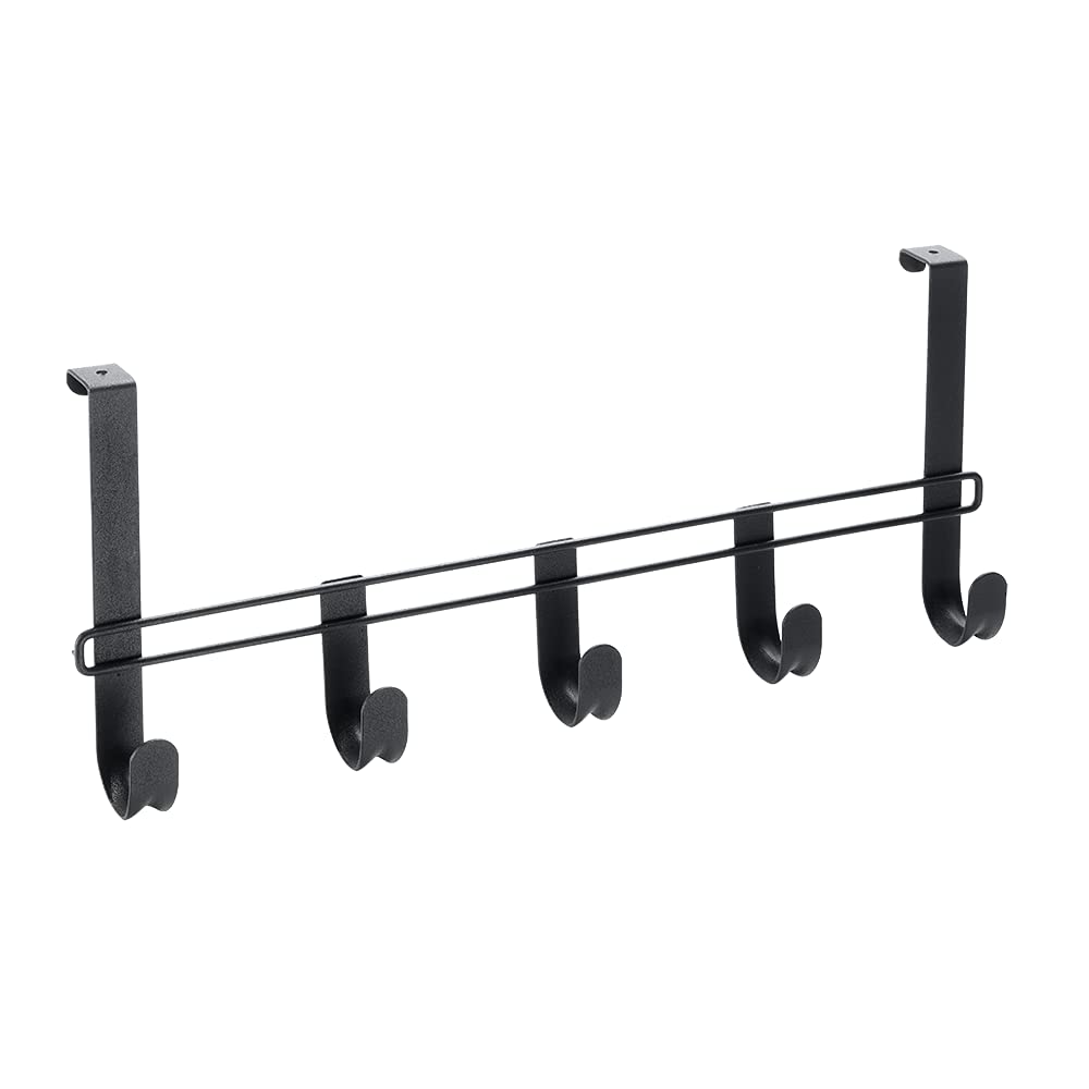 Metaltex Behind Door Bar with 5 Hooks, Black, 38x6x15cm