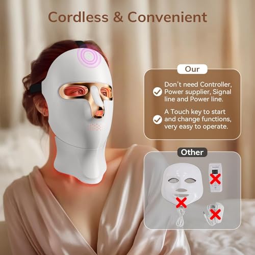 ONLUKY Red Light Therapy Mask for Face - Cordless LED Light Therapy Mask with 7 Colors, USB-C Rechargeable, Infrared & Near-Infrared for Skin Care, Home, Travel, Yoga, Sleep (gold)