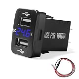 MICTUNING 2.1A Dual USB Charger Power Socket with Digital Voltmeter Blue LED Light for Smartphone iPhone iPad PDA Laptop GPS for Toyota