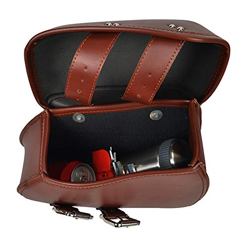 Fancystar 1 Pair Motorcycle Saddle Bags Pannier Bag Waterproof PU Leather Side Case for Harley Sportster Softail Honda Suzuki Yamaha Cruiser, Brown/Black - Thumbnail 4