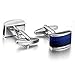 INBLUE Men's 2 PCS Rhodium Plated Cufflinks Silver Tone Blue Shirt Wedding Business 1 Pair Set