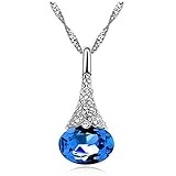 HuntGold 1X Artificial Rhinestone Diamond Crystal Pendant Chain Necklace Lovers Gift(blue)