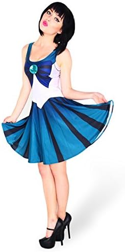 Rushine Women's Sailor Neptune Cosplay Costume One Piece Skater Dress L