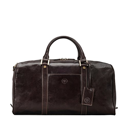 Maxwell ScottLuxury Leather Small Duffle Bag for Men Women - Hand Luggage Size - Made in Italy - The FleroS Dark Brown