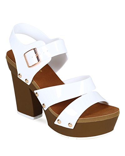 Nature Breeze CC75 Women Jelly Open Toe Strappy Platform Chunky Heel Sandal - White (Size: 8.0)