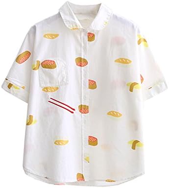 Amy Babe Women's Graphic Sushi Print Botton Down Peter Pan Collar Blouse Shirt Top