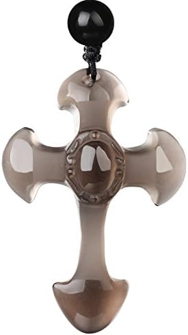 Cross Amulet Genuine Ice Obsidian Pendant Necklace Lucky Blessing Prayer Crystal Bead Chain