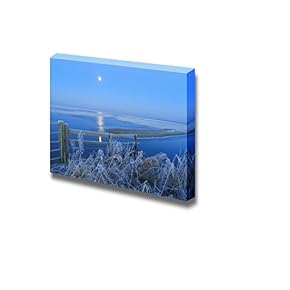 Blue Winter Landscape in Nature with Moon and...