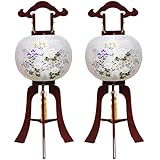 【人形の伏見屋】【盆提灯・盆ちょうちん】【新盆】【大内行灯】１１号芙蓉山水 艶消ワイン 絹二重 一脚 一対【岐阜提灯】