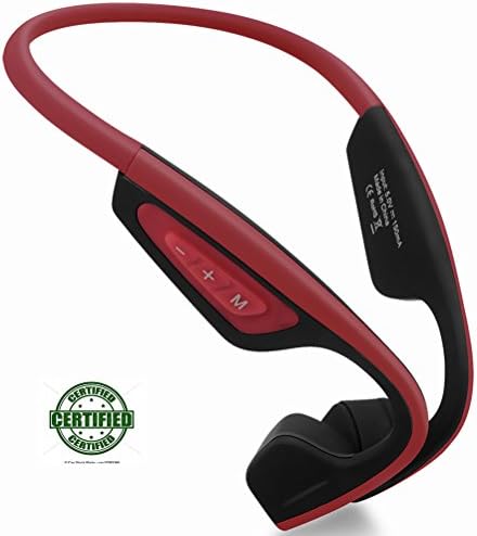 Bone Conduction Bluetooth Headphones–Lonfine Open Sweatproof Noise Cancelling Loud Sounds Calls Ears,Hear HD Stereo Wireless Headset for Sports,Driving Listening Earphones (Red)