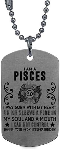 DLAWNECK Gift for Pisces Lady Necklaces, I Am A Pisces Dog Tag