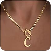 Gold Initial Necklaces For Women- Vintage 18K Gold Plated Toggle Letter Necklace Paper Clip Chain Choker Necklace For Women Jewelry Gifts