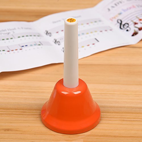 Handbell Set - 8 Note Diatonic Metal Bells - Musical Bells for Children - Musical Learning at an Early Age - Song Sheet included