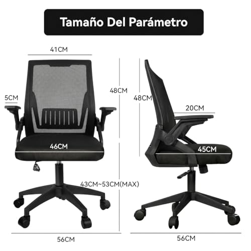 VIDITA Silla Escritorio con Respaldo de Malla Transpirable Color Negro | Silla de Oficina ergonómica-Cojín relleno de látex Ajustable Reposabrazos Sillas Ergonómicas para Escritorio Home Office