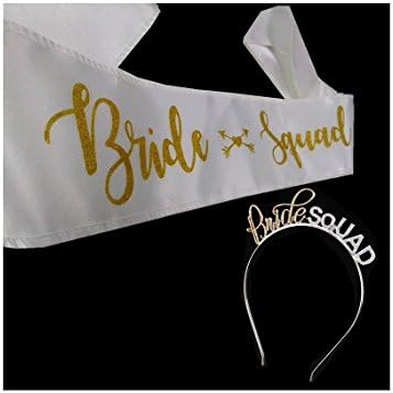 Bride Squad Sash &amp; Headband Tiara Set – Accessories for Bachelorette Party Bridal Shower
