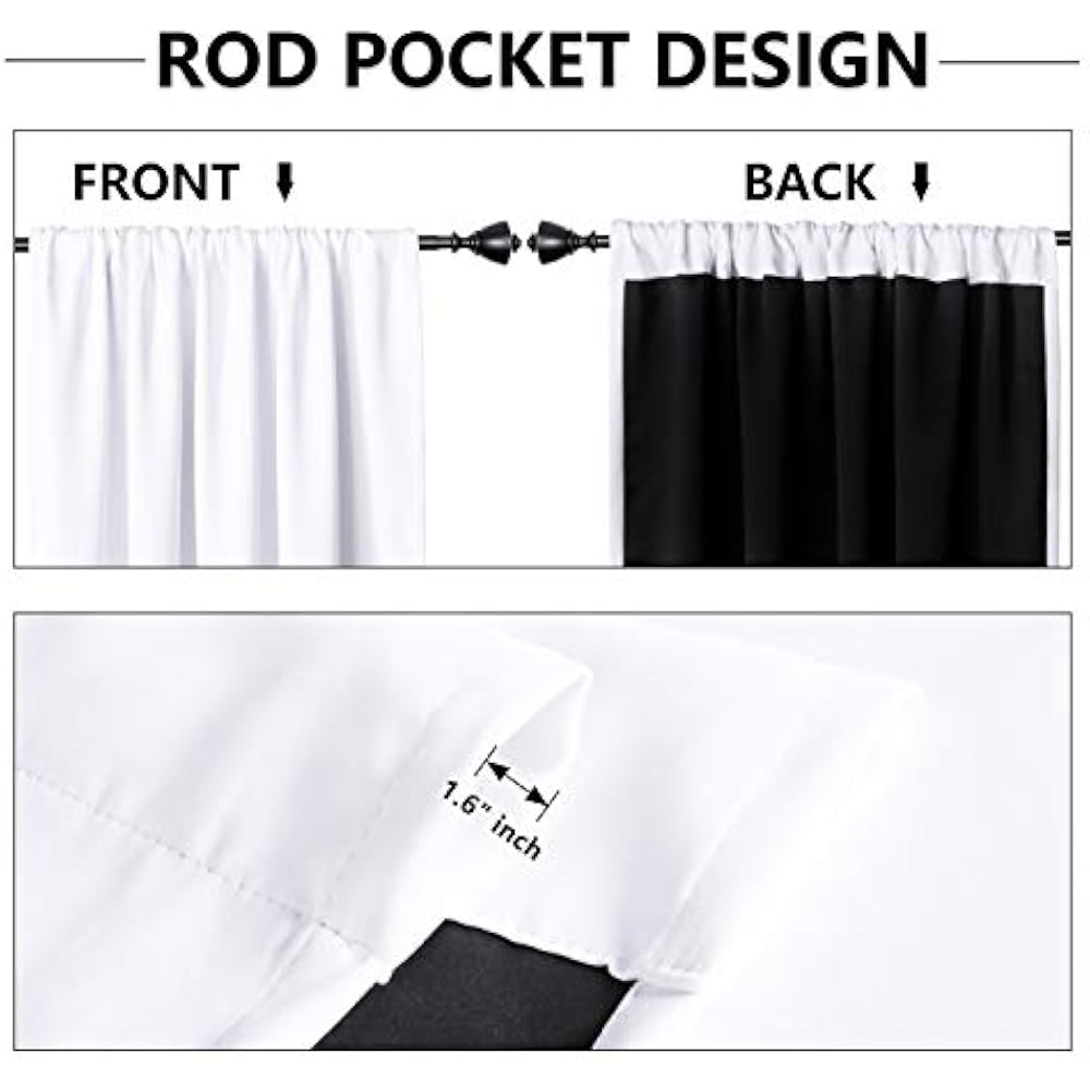 100% White Blackout Curtains Bedroom 52 X 84 Inches Long - Thermal