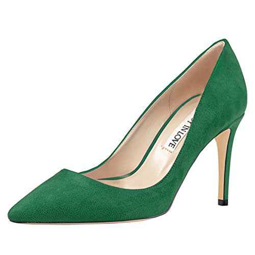 JOY IN LOVE Femme Stilettos Escarpins, Daim Vert, 39 EU